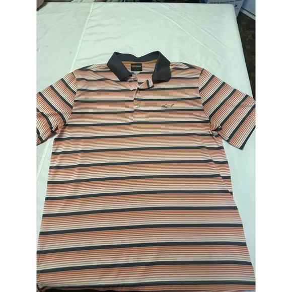 Greg Norman for Tasso Elba Play Dry Men's Striped Polo Shirt Orange Gray White M - Picture 6 of 6